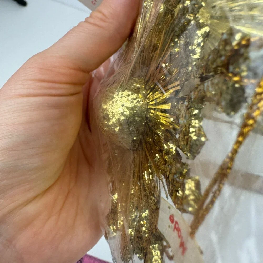 2 Vtg Sealed Santas World Gold Glitter‎ Ornaments Star Christmas Holiday Trim